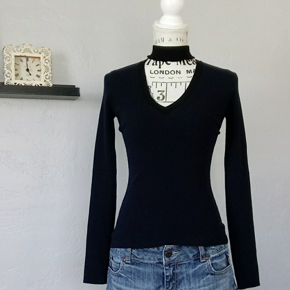 Autumn Cashmere 2 tone mock neck v